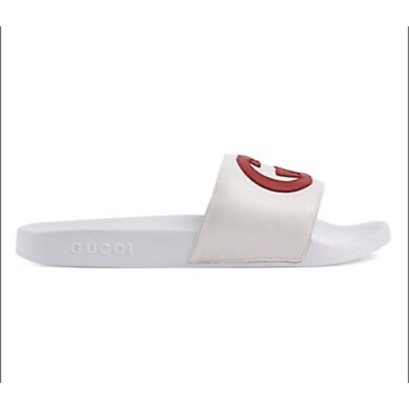 Gucci Pursuit Interlocking GG Logo 39/ 9 White Red Slip On Slide Women NIB $420 - Picture 5 of 7